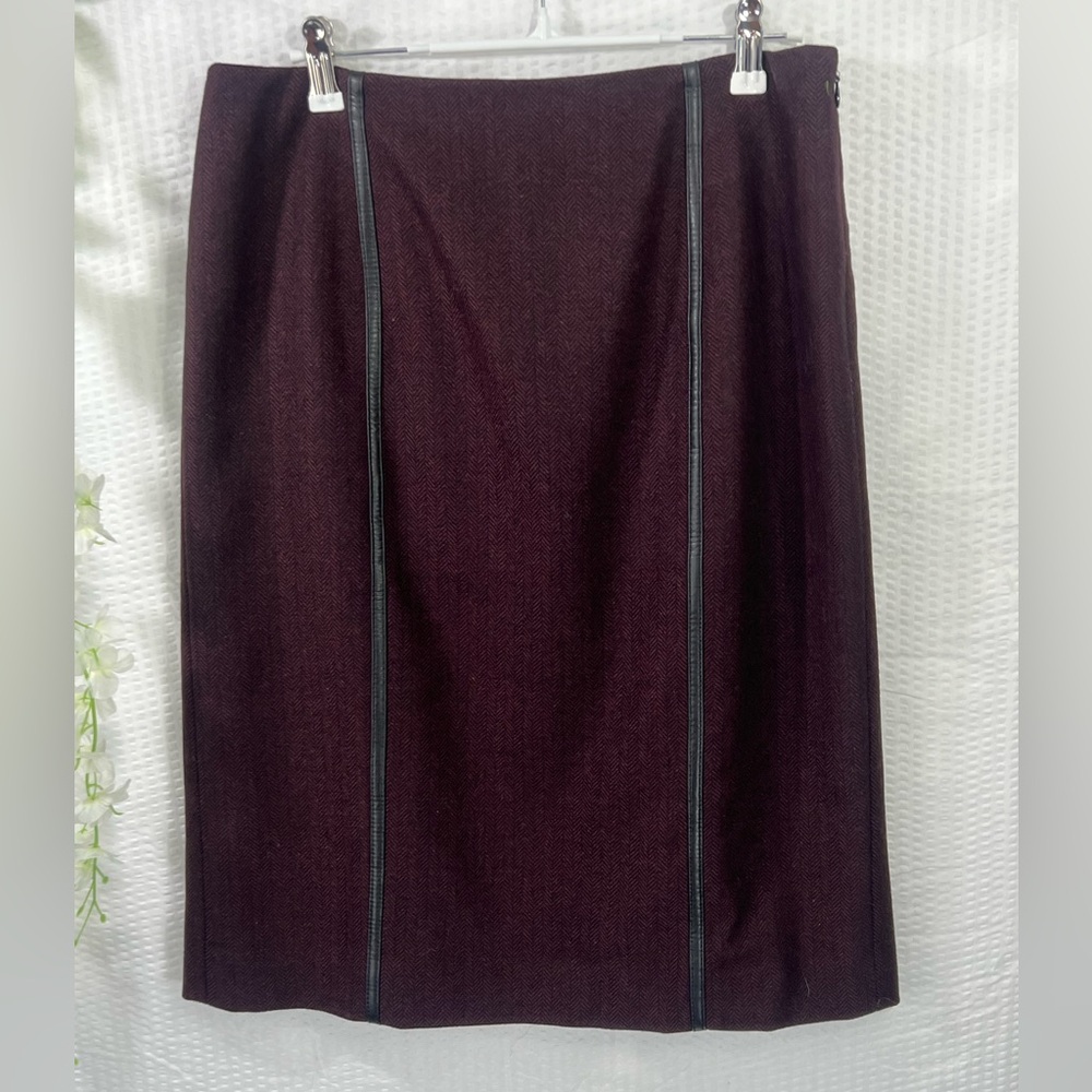 Ann Taylor Loft Womens Brown Lined Wool Skirt  A Line Double Back Splits Sz 10